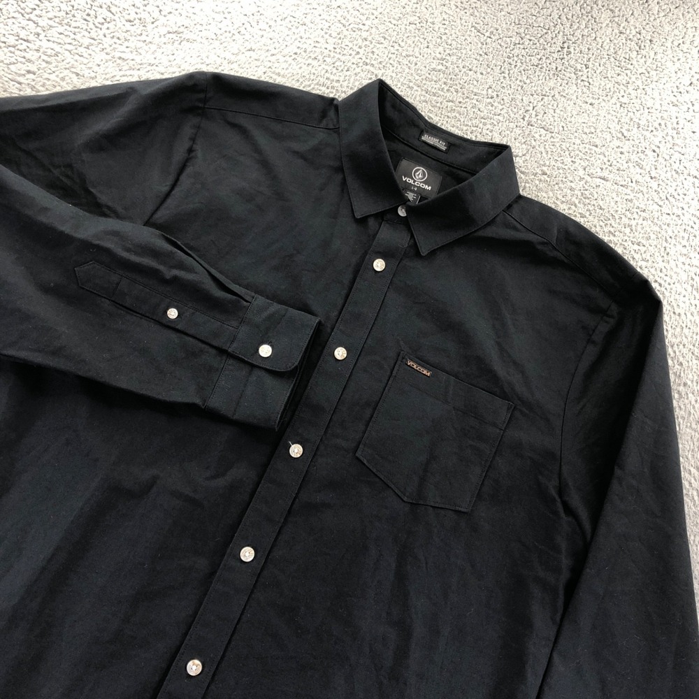 Volcom Shirt Mens Large Black Veeco Oxford Classic Fit Long Sleeve Button New